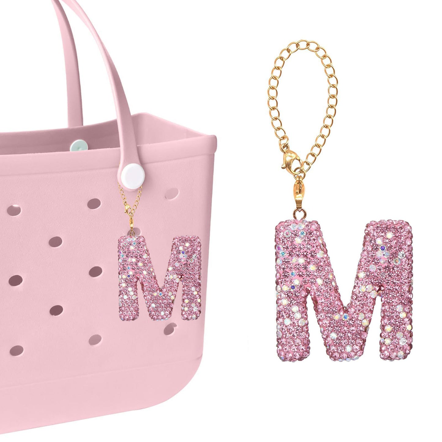 Minimalist Rhinestone Inlay Letter Backpack Charm with Gold Chain