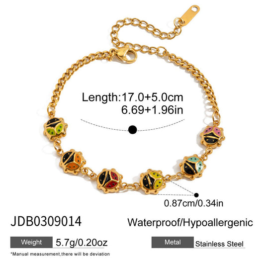 Bracciale da donna placcato in acciaio inossidabile con coccinella geometrica minimalista