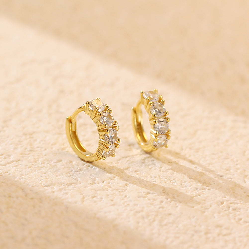 Minimalist Geometric S925 Sterling Silver Rhinestone-Inlaid Hoop Earrings for Women with Luxe Finish