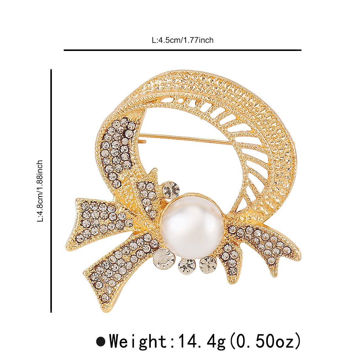 Elegante broche de lujo con incrustaciones de pedrería y detalles de perlas de imitación en base de aleación. Accesorio de moda en forma de pluma para mujer.