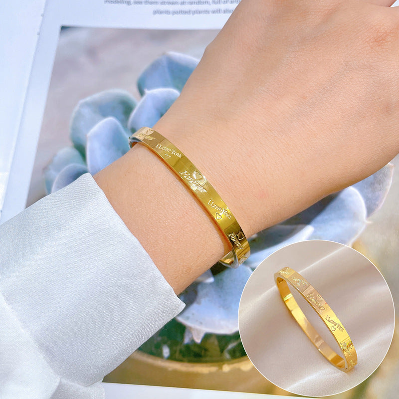 Minimalist Luxury Titanium Steel Bracelet with Mother-of-Pearl Smile Charm