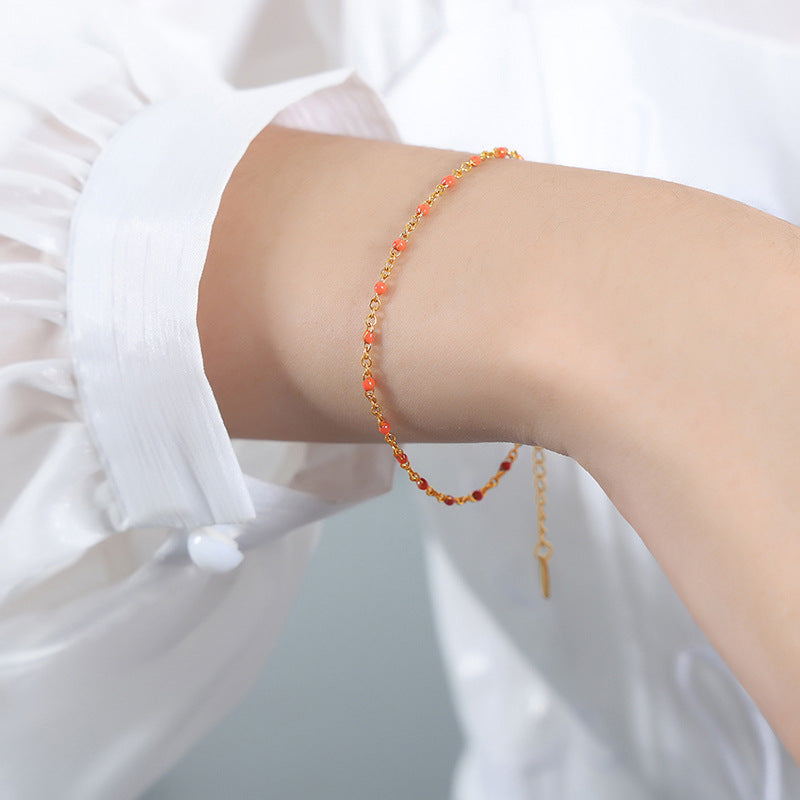 Conjunto minimalista de collar y pulsera de cadena con eslabones O de acero de titanio y detalles de esmalte para mujer
