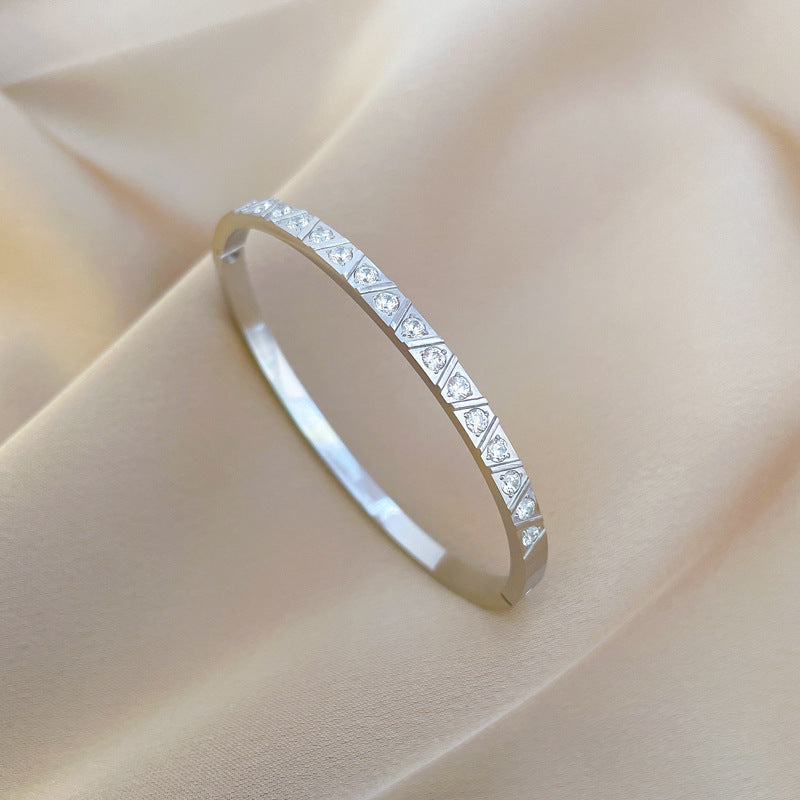 Bracciale minimalista in acciaio al titanio, stile etnico cinese vintage, con strass rotondi