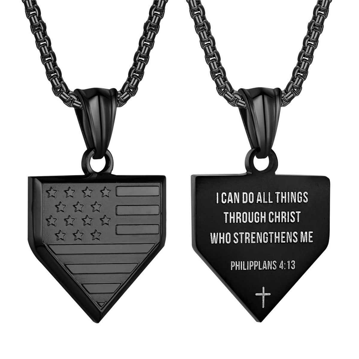 Collana Pendente a Scudo Pentagonale Geometrico Minimalista da Uomo in Acciaio al Titanio con Finitura Lucida