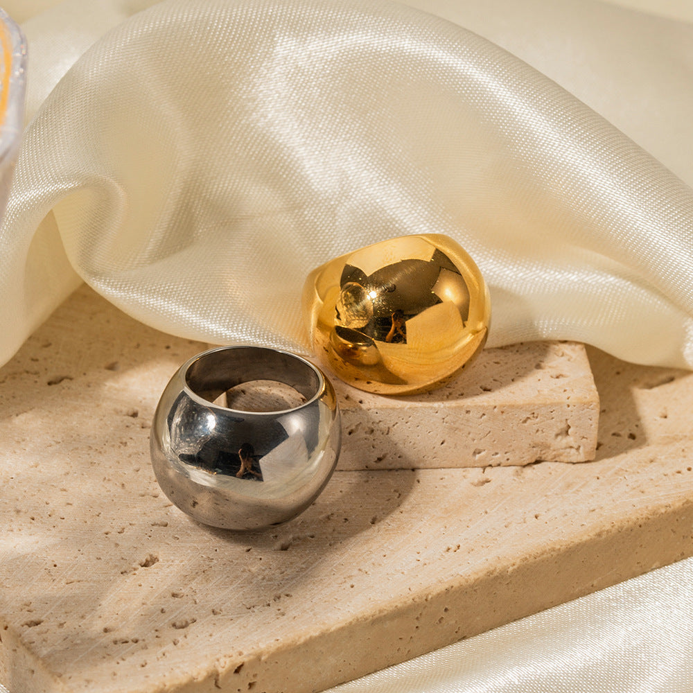 Fashionable 18K Gold Plated Stainless Steel Geometric Ball Ring for Women