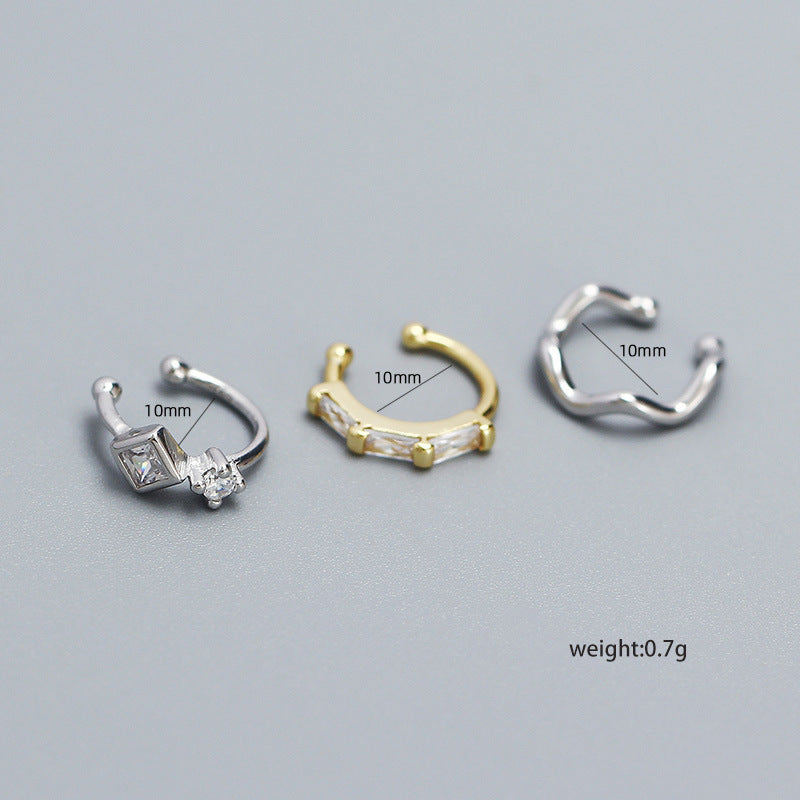 Orecchini a clip minimalisti geometrici in argento sterling S925 per orecchie non forate con intarsi in strass e finitura placcata
