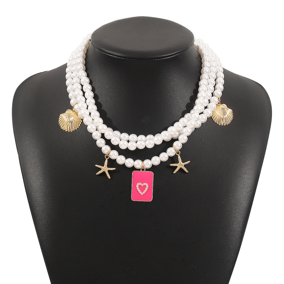 Collar con colgante de estrella de mar y concha personalizado para mujer con colgante de aleación de forma geométrica, acabado galvanizado, estilo playero, joyería minimalista