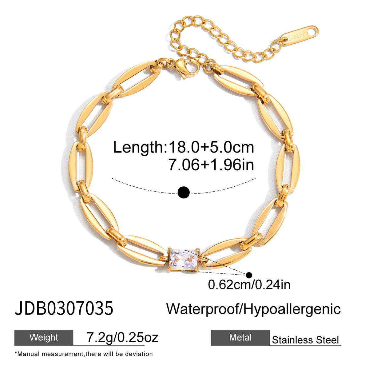 Bracciale Lusso Minimalista Geometrico in Acciaio Inossidabile Placcato Oro 18K con Strass da Donna