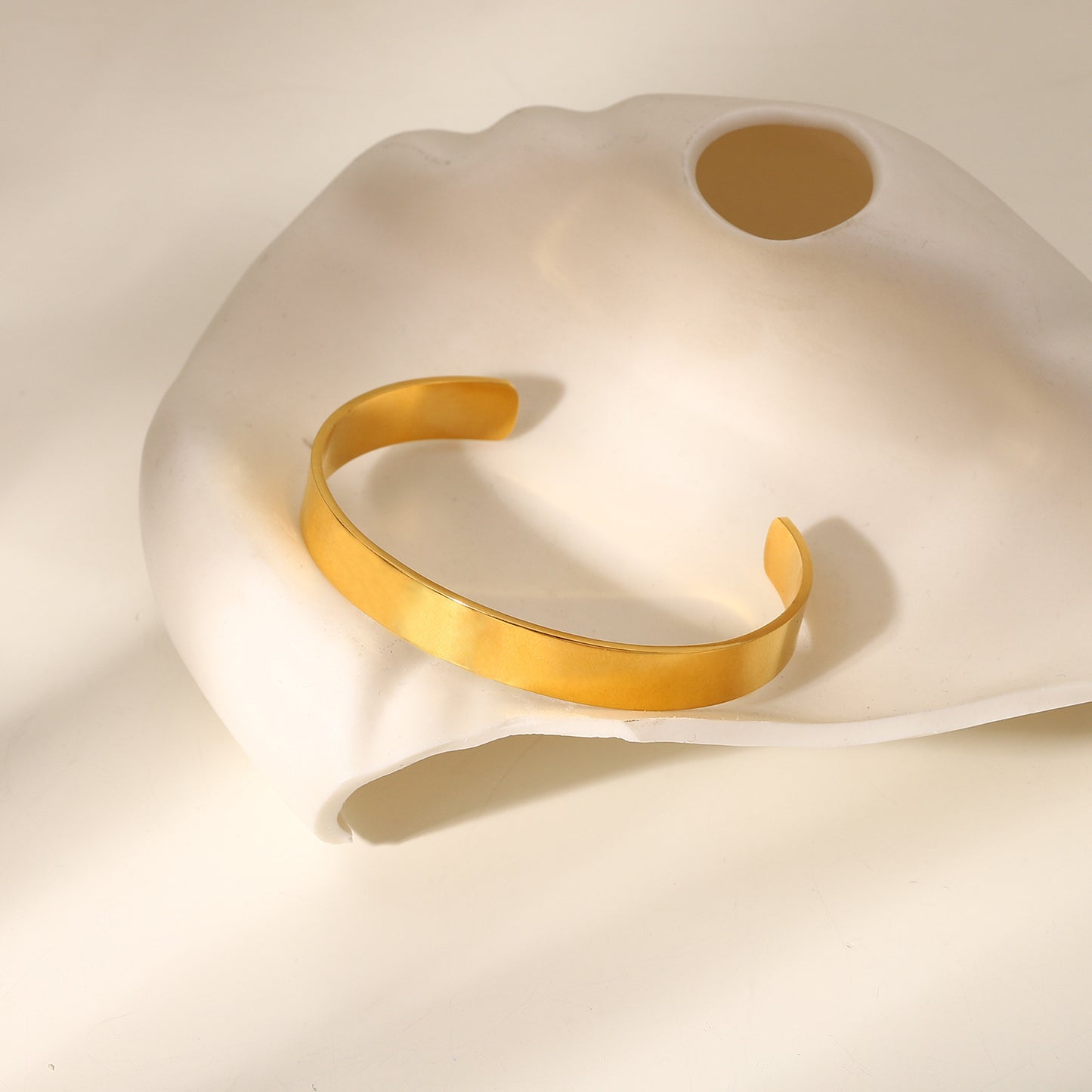 Minimalist 18K Gold Plated Stainless Steel Wide Geometric Cuff Bracelet for Women