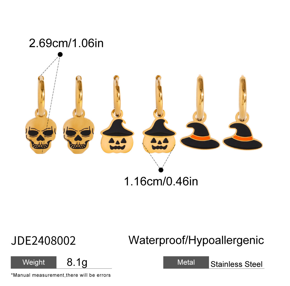 Geometric Stainless Steel Plated Pumpkin Skull Hoop Earrings for Women