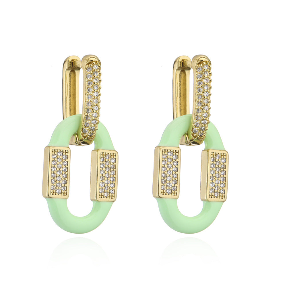 Minimalist Geometric Earrings in Copper with 18K Gold Plating and Micro-Paved Zirconia