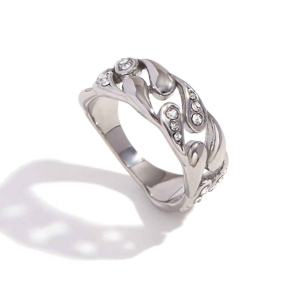 Anello creativo geometrico in acciaio inossidabile con placcatura in oro 18 carati e strass per donna
