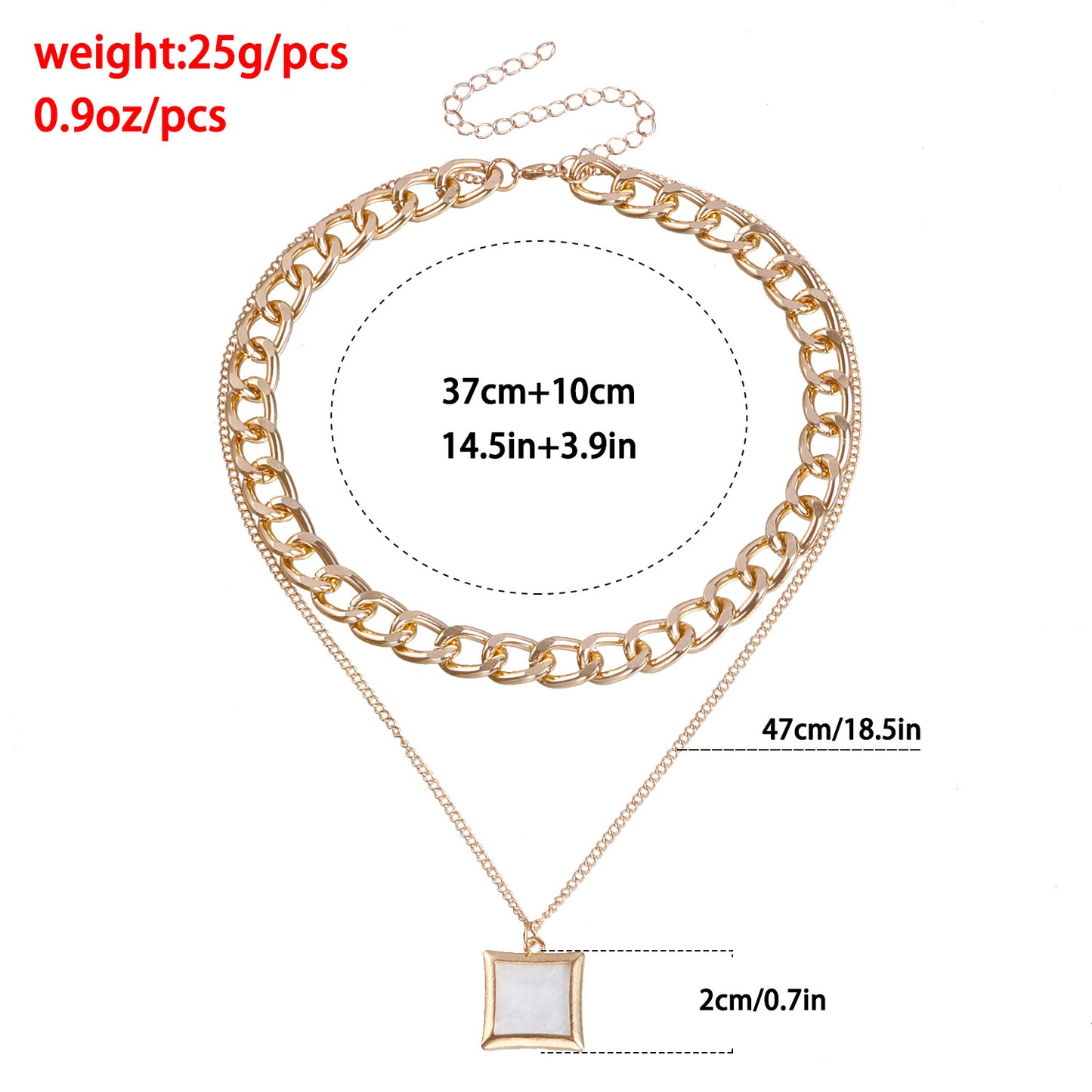 Geometric Square Imitation Mother-of-Pearl Pendant Necklace for Women with Alloy Chain and Electroplated Finish
