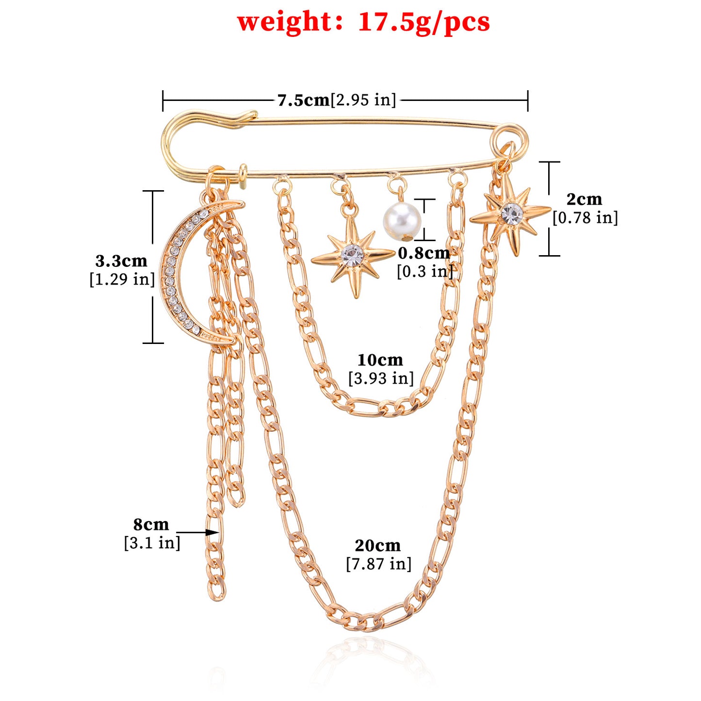 Luxury Star-Shaped Brooch for Women, Alloy Plated Jewelry with Chain Accent, Elegant Fashion Accessory
