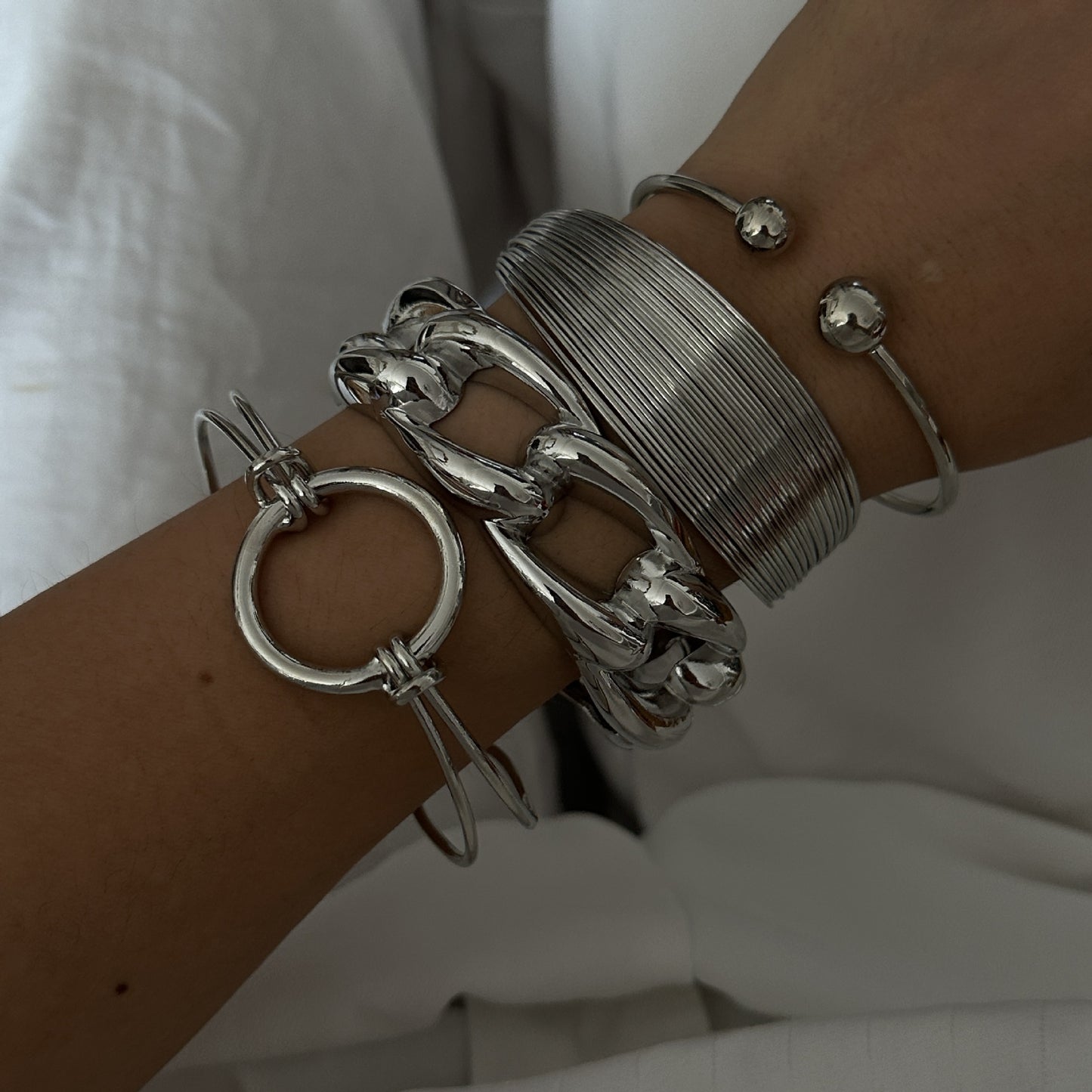 Sweet Cool Minimalist Geometric Hollow Line Open Cuff Bracelet Alloy Plated Multi-layer