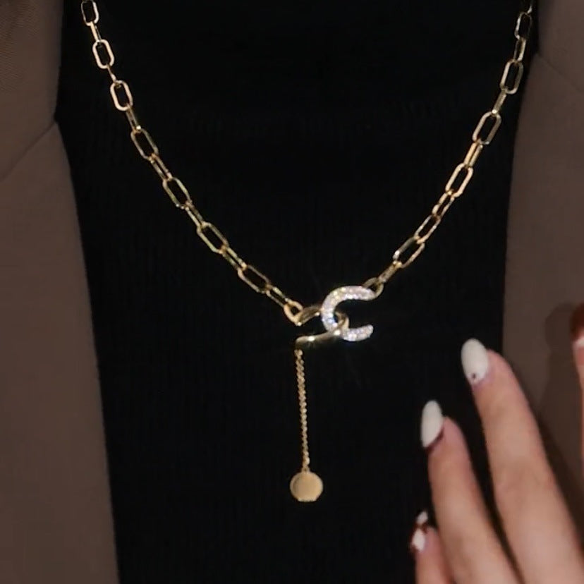 Minimalist Cross Letter Geometric Pendant Necklace for Women in Titanium Steel with Wavy Chain Design