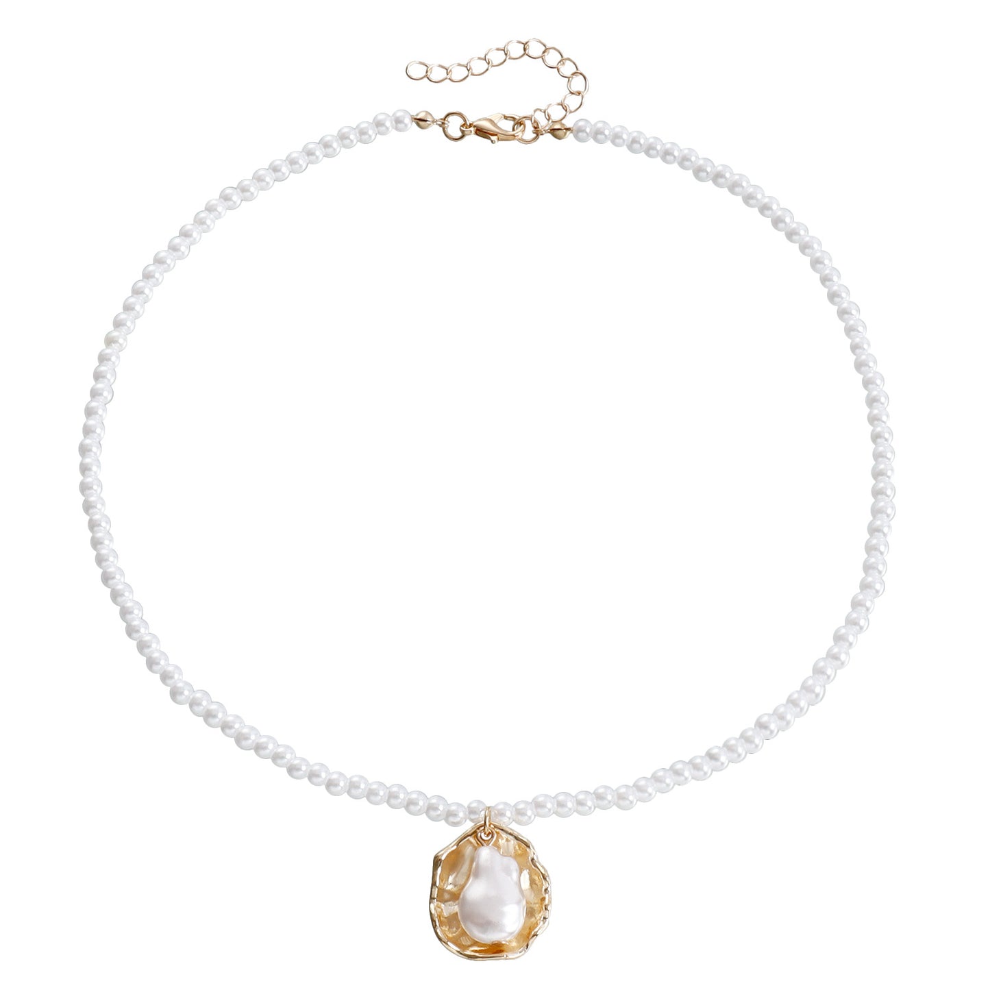 Minimalist Handmade Beaded Necklace for Women with Imitation Pearls Geometric Design Alloy Chain Plated Finish Clavicle Length