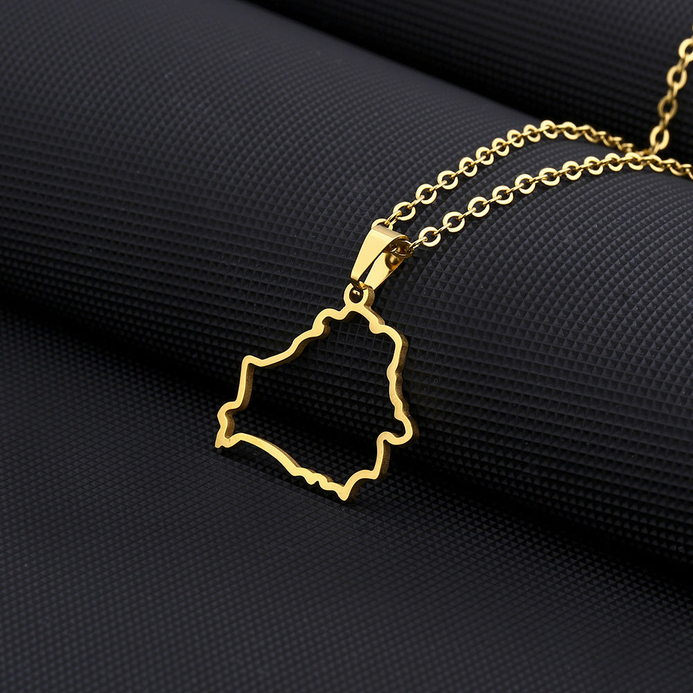 Collar de acero de titanio con colgante geométrico minimalista ahuecado con baño de oro en cadena tipo O para unisex