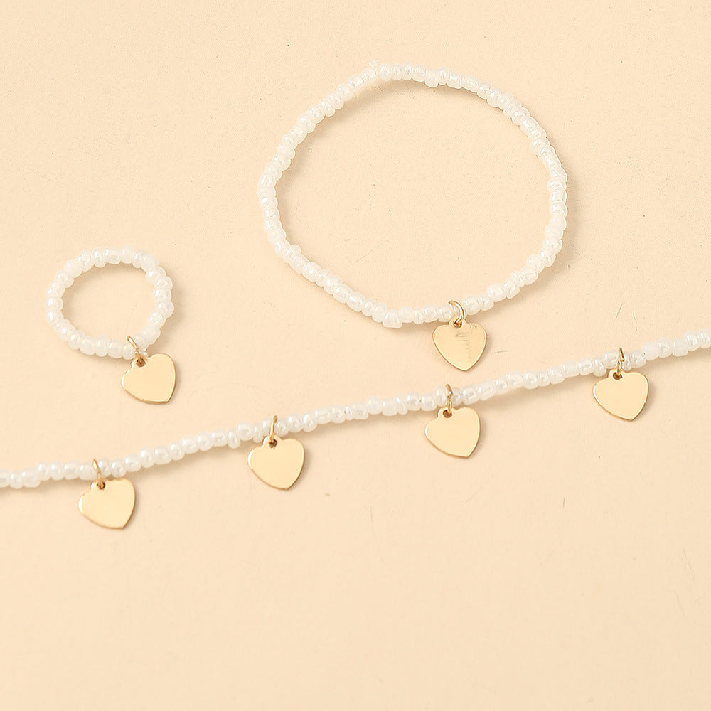 Set di Collana, Bracciale e Anello a Perla a Forma di Cuore per Bambine - Gioielli Minimalisti Stile Principessa per Ragazze dai 6 ai 10 Anni