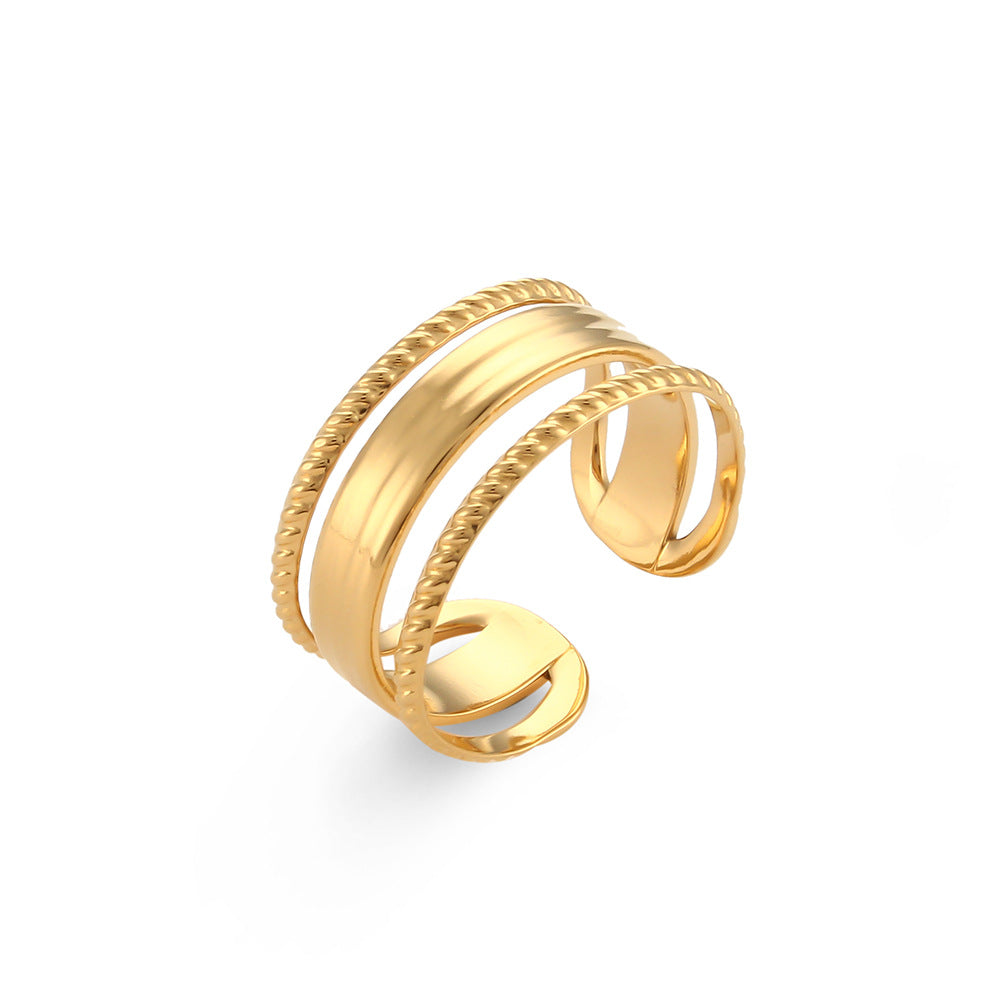 Fashion Geometric Open Adjustable Ring 18K Gold Plated Stainless Steel for Women