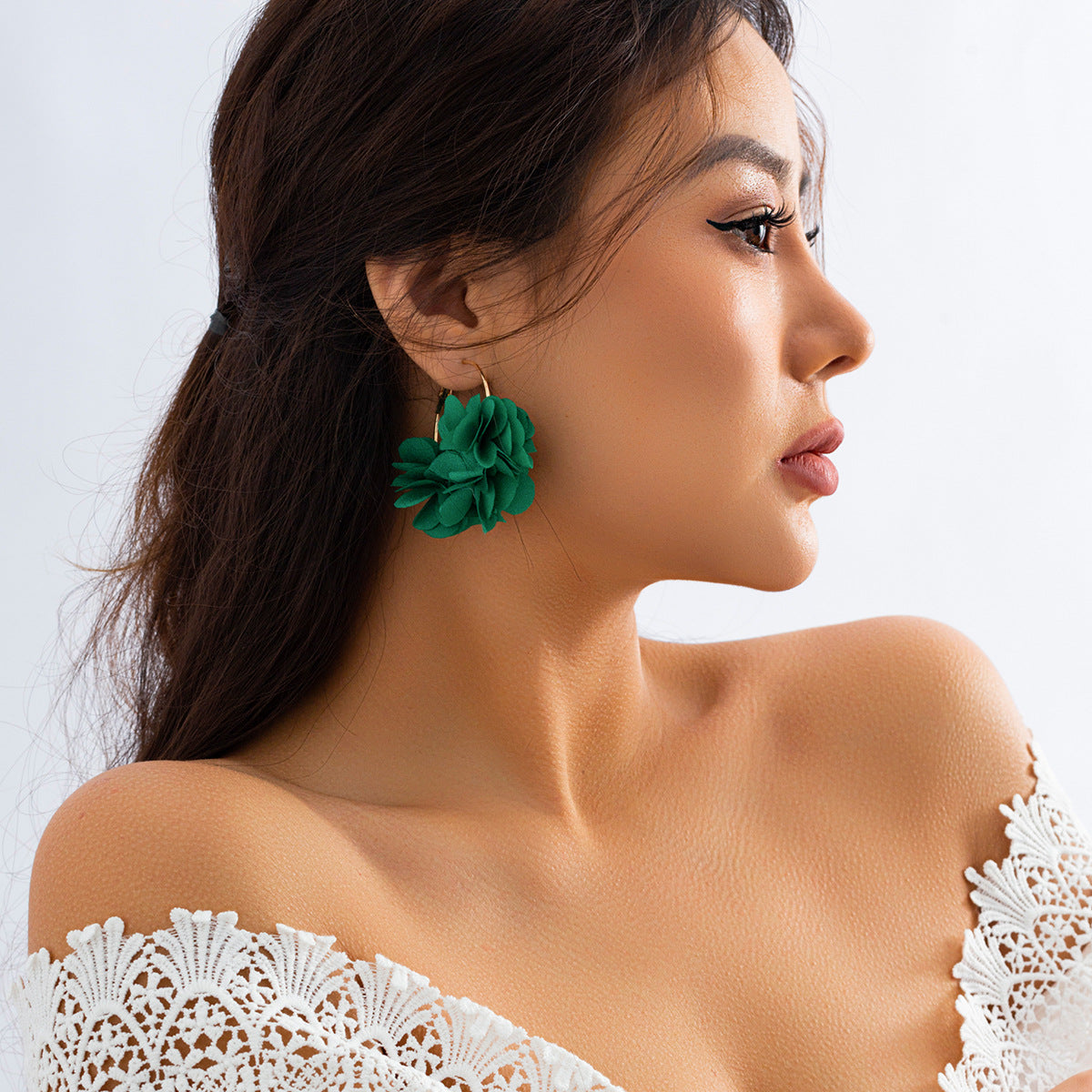 Bohemian Sweet Floral Plated Alloy Earrings with Colorful Tassel Fabric Rose Design for Women