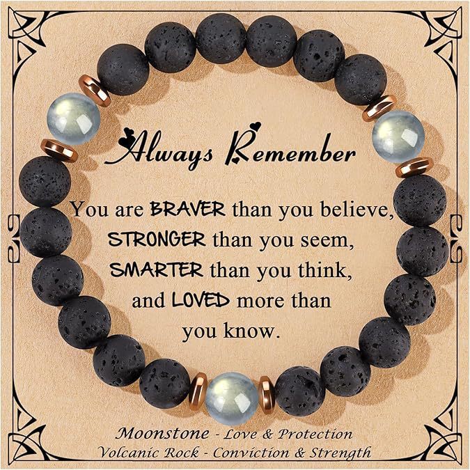 8mm Natural Volcanic Lava Stone and Moonstone Beaded Bracelet Unisex Geometric Round Handmade Jewelry Gift