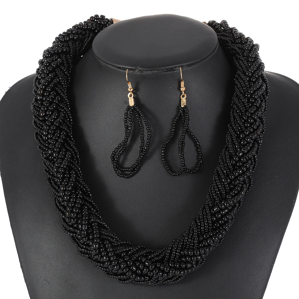 Set di collana multifilo bohémien dolce-grintoso da donna con catena di perline di vetro e girocollo a rete