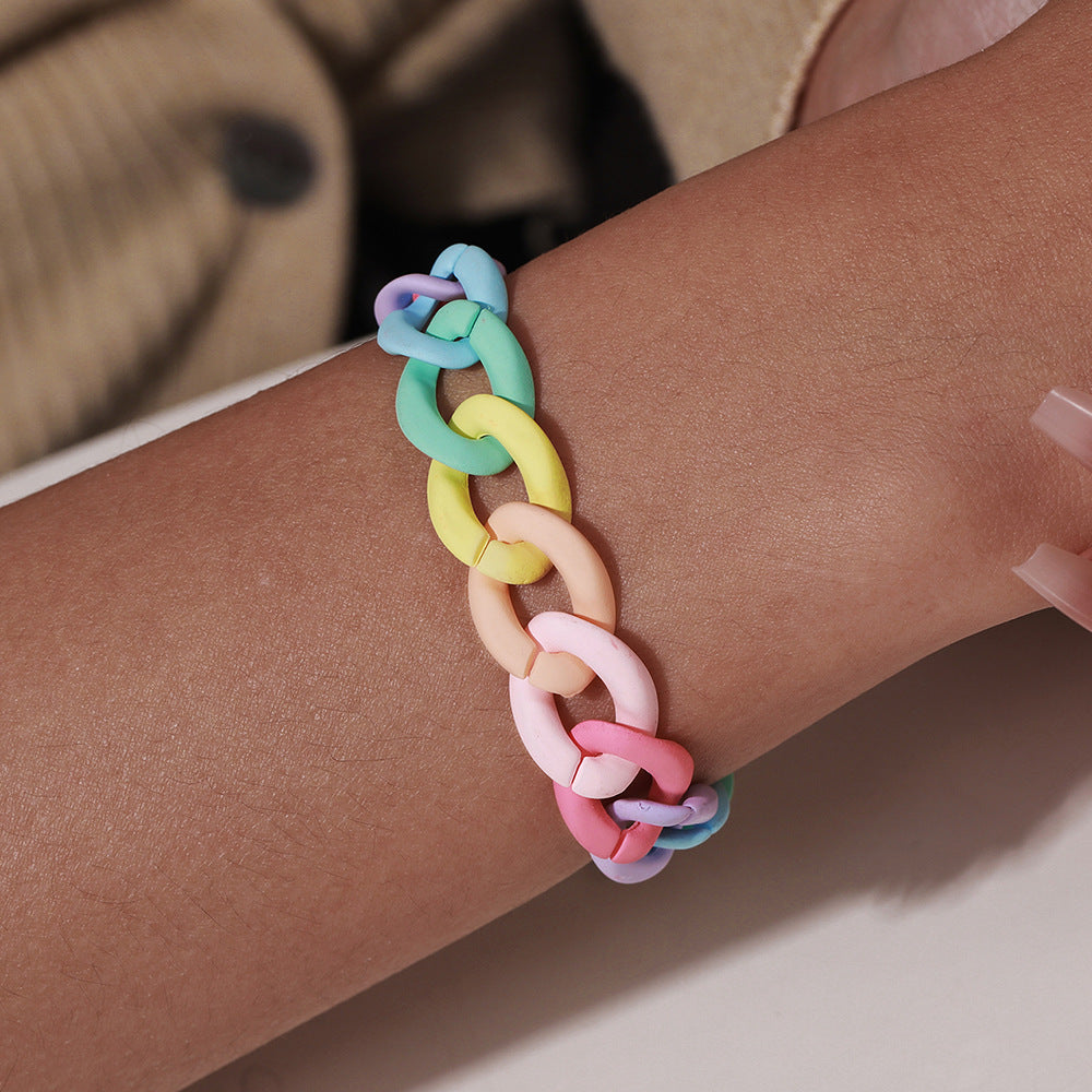 Candy Color Cartoon Round Geometric Acrylic Bracelet for Unisex