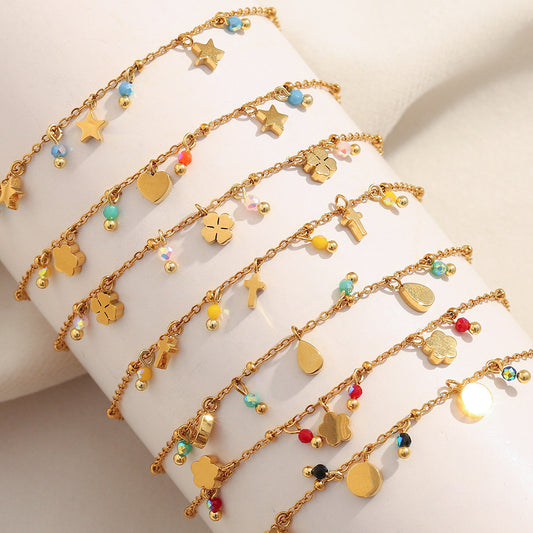 Pulsera borla de acero inoxidable geométrica chapada en oro de 18 quilates de estilo OL de moda para mujer