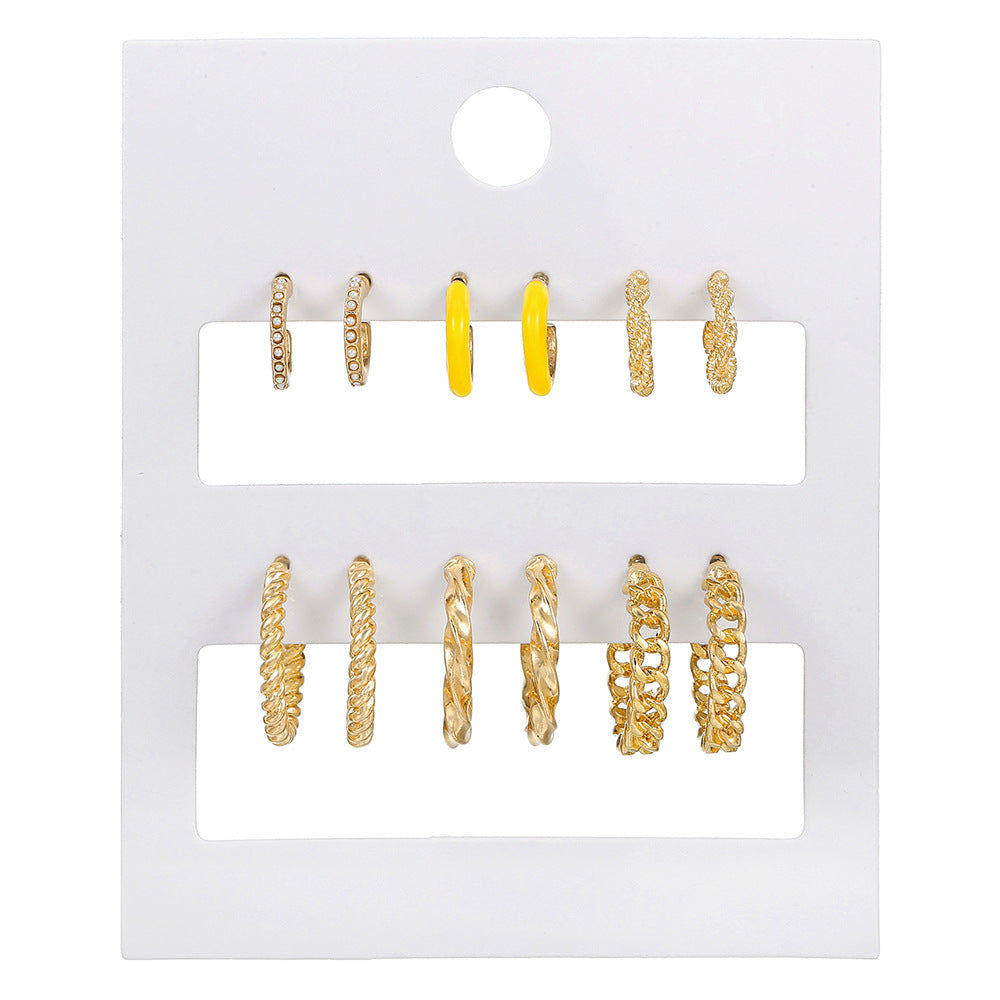 Vintage Gold Plated Geometric Round Alloy Acrylic Pearl Leopard Print C-Hoop Earrings Set for Women