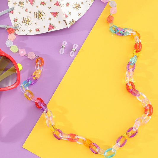 Colorful Acrylic Snap-Button Eyeglass Chain for Kids with Non-Slip Design Summer Mask and Eyewear Multi-Use Accessory