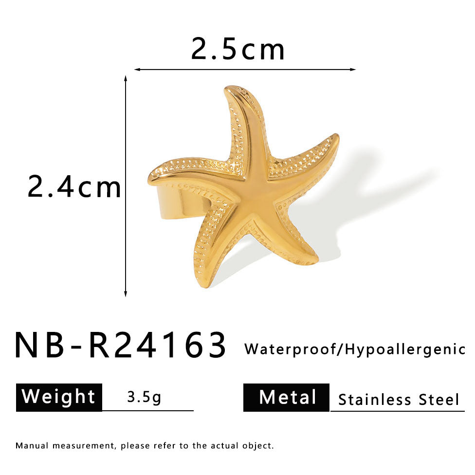 Anello Aperto da Donna a Tema Oceano Spiaggia Stella Marina Stile Ins in Acciaio Inossidabile con Placcatura in Oro 18K