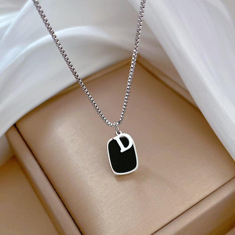 Minimalist Geometric Titanium Steel D-Shape Pendant Necklace for Women and Men with Gold Plating Locket Chain