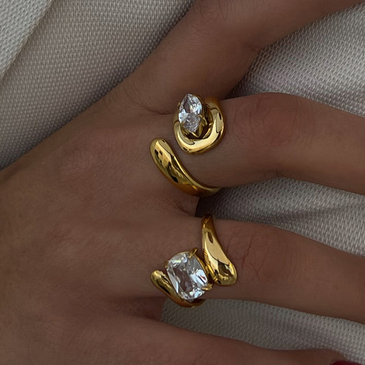 Anello da donna minimalista geometrico placcato in acciaio inossidabile con zirconia