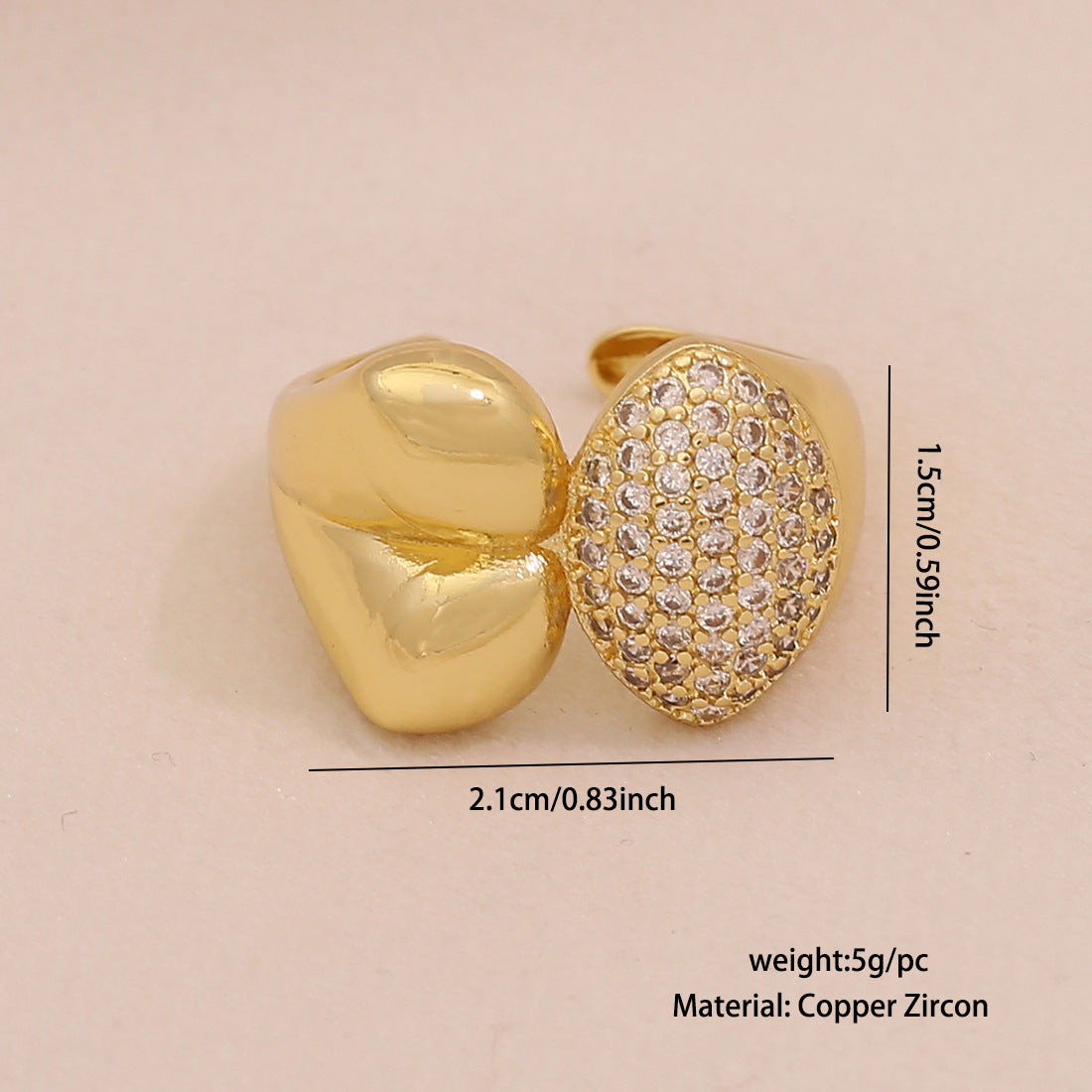 Fashionable Geometric Women's Adjustable Ring in Copper with Zircon Inlay and Linear Design