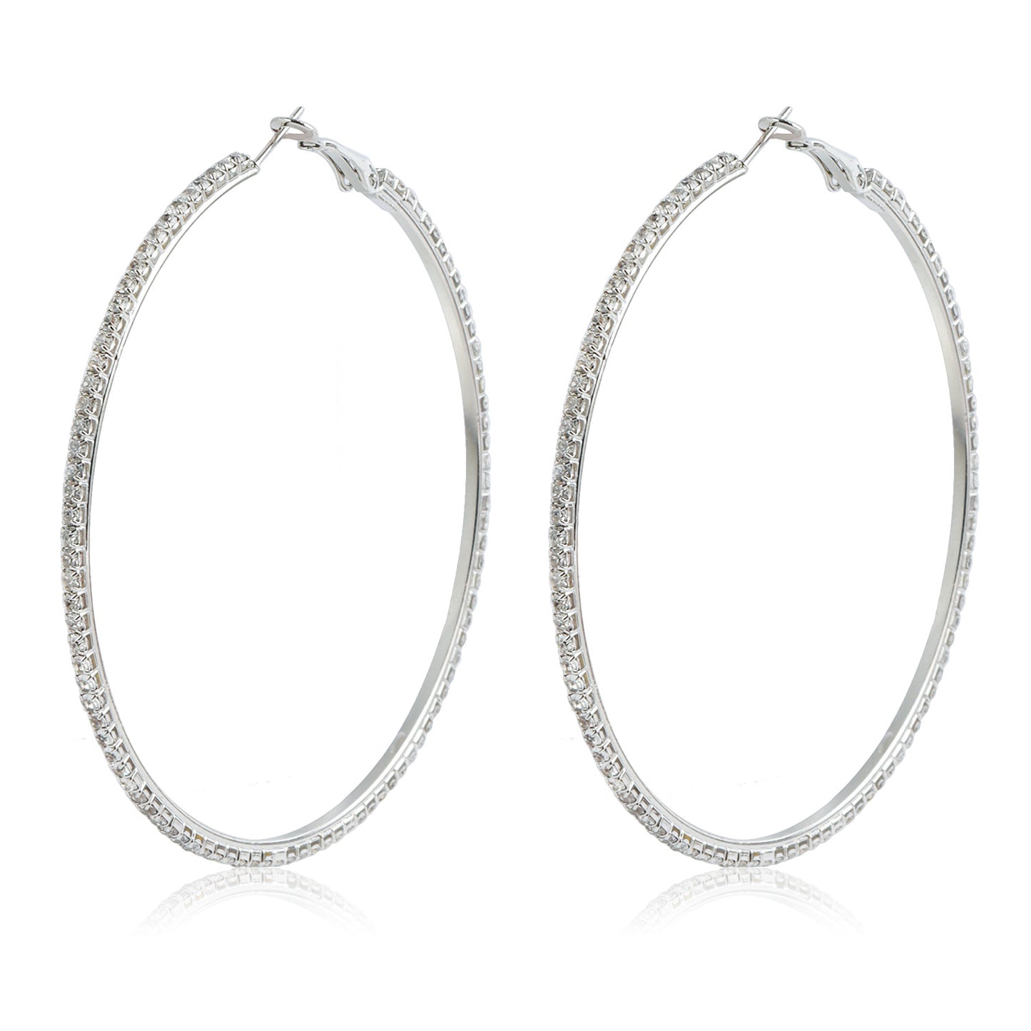 Geometric Shiny Rhinestone Stud Earrings for Women with Plated Metal Hoop Design for Slimming Face Effect