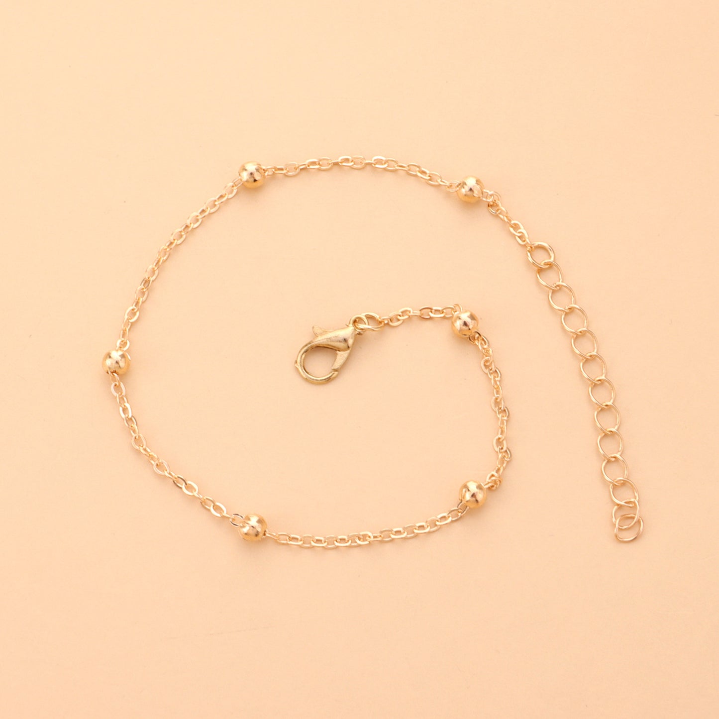 Minimalist Geometric Alloy Anklet for Women with Smooth Round Beads and Handcrafted Metal Design
