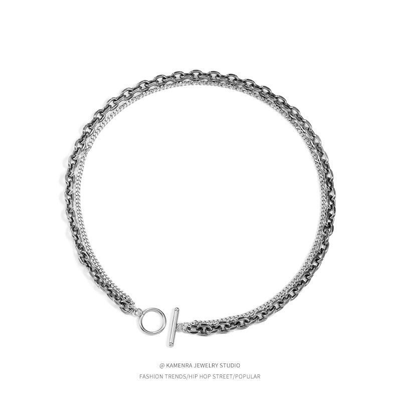 Collar de acero de titanio geométrico de doble capa estilo vintage con acabado chapado para hombres y mujeres