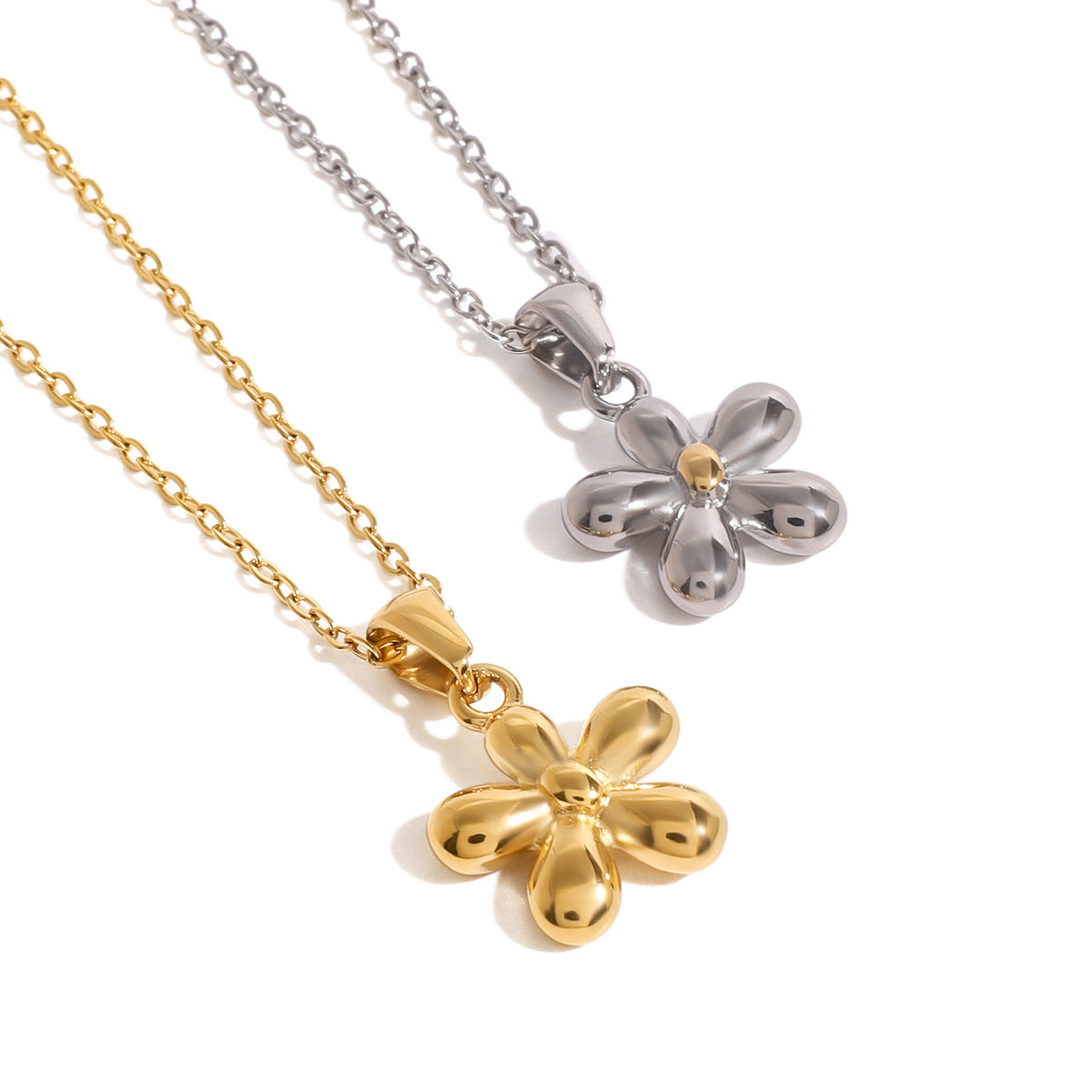 Floral Shape Stainless Steel Pendant Necklace with Titanium Steel Charm and Plated Finish Snake Chain for Women