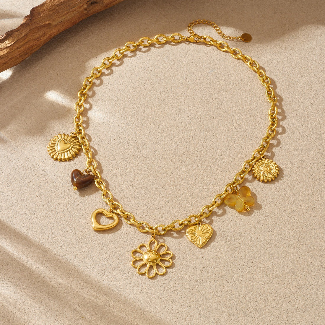 Vintage Gold Plated Hollow Sunflower Heart Compass Pendant Stainless Steel Necklace for Women