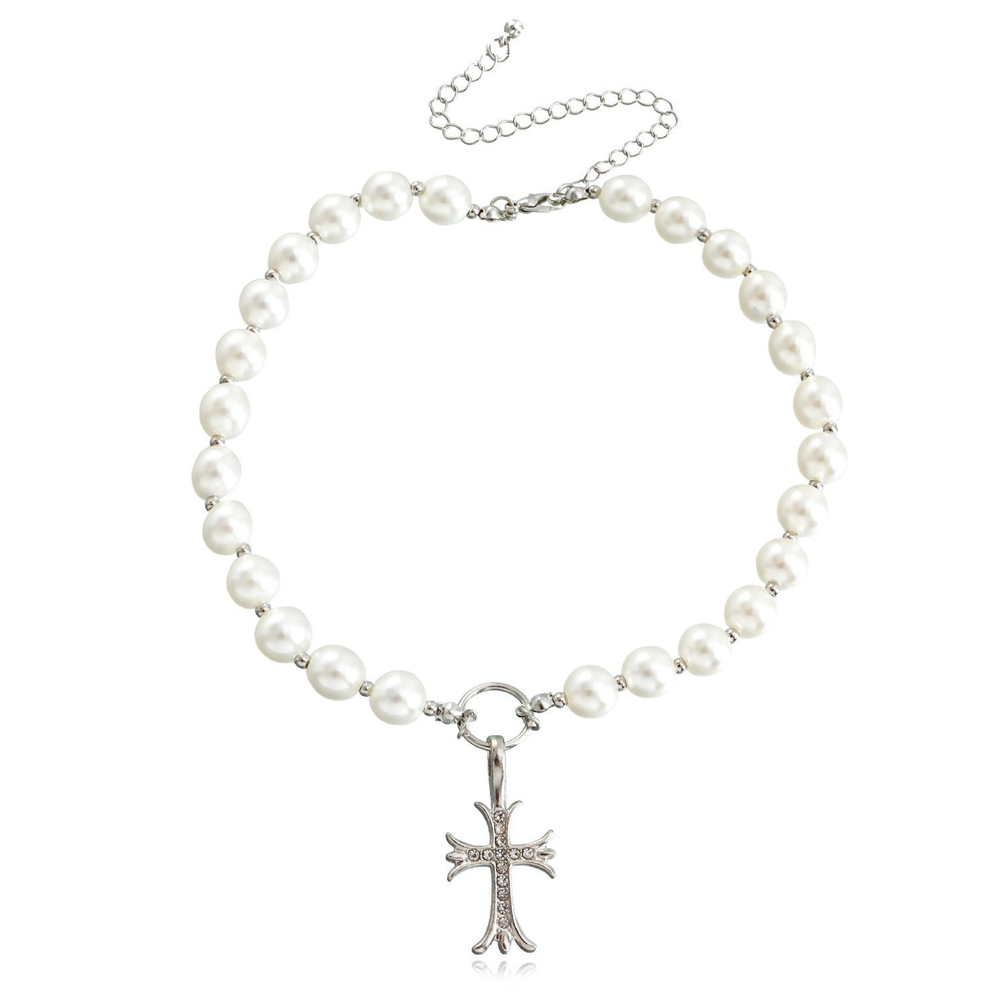 INS Style Heart and Cross Pendant Necklace for Women Alloy Chain with Electroplated Finish