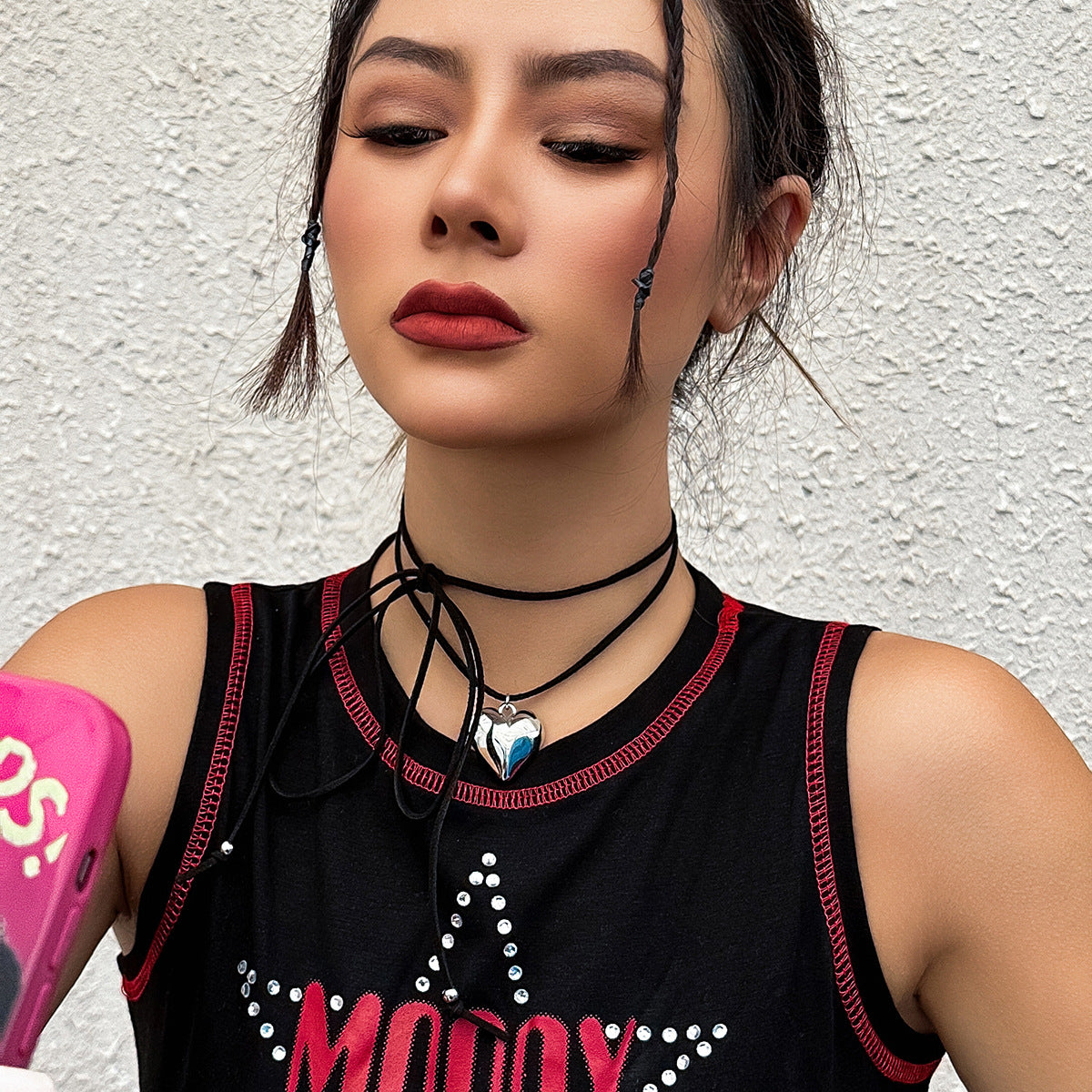 Punk Vintage Heart Resin Alloy Plated Choker Necklace for Women