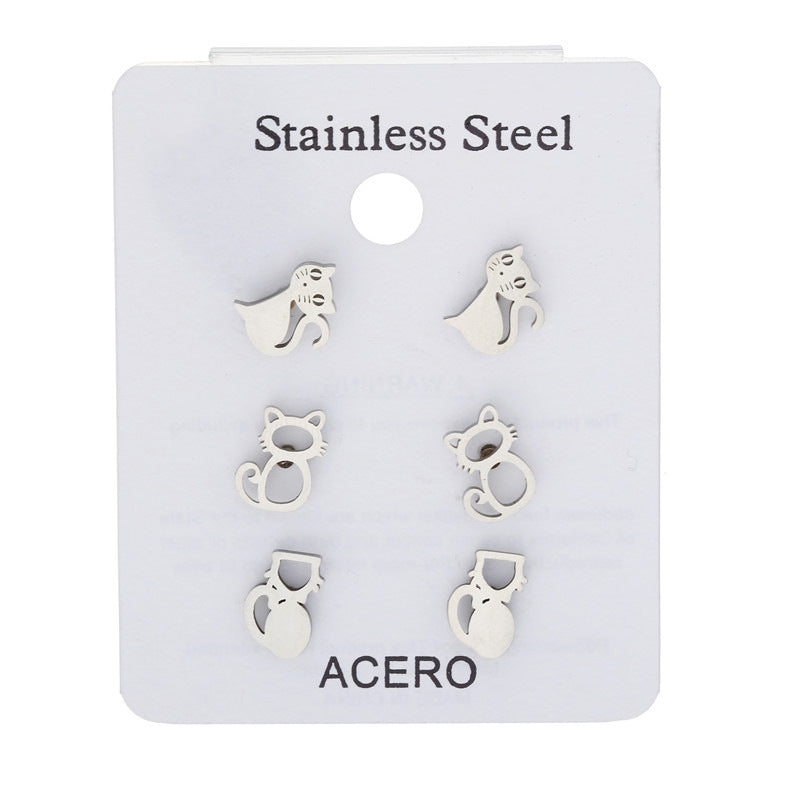 Minimalist Stainless Steel Plated Animal Cat Stud Earrings for Women