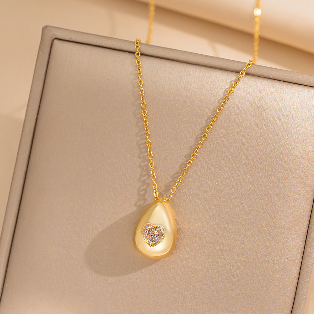 Minimalist Geometric Teardrop Pendant Necklace for Women Titanium Steel Snake Chain with Rhinestone Inlay and Vacuum Plating Finish