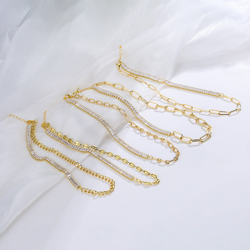 Minimalist Geometric Pig Nose Necklace in Brass with Cubic Zirconia Accents
