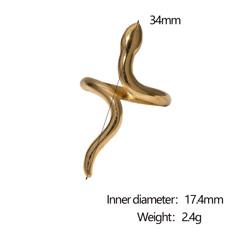 Anello Aperto Minimalista da Donna a Serpente in Acciaio Inossidabile Placcato Oro 18K Regolabile