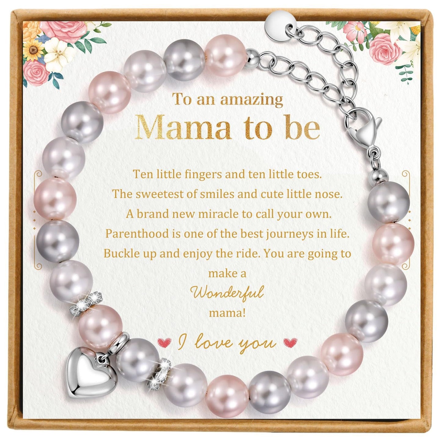 Elegant Heart Shape Stainless Steel Imitation Pearl Pendant Adjustable Bracelet for Women