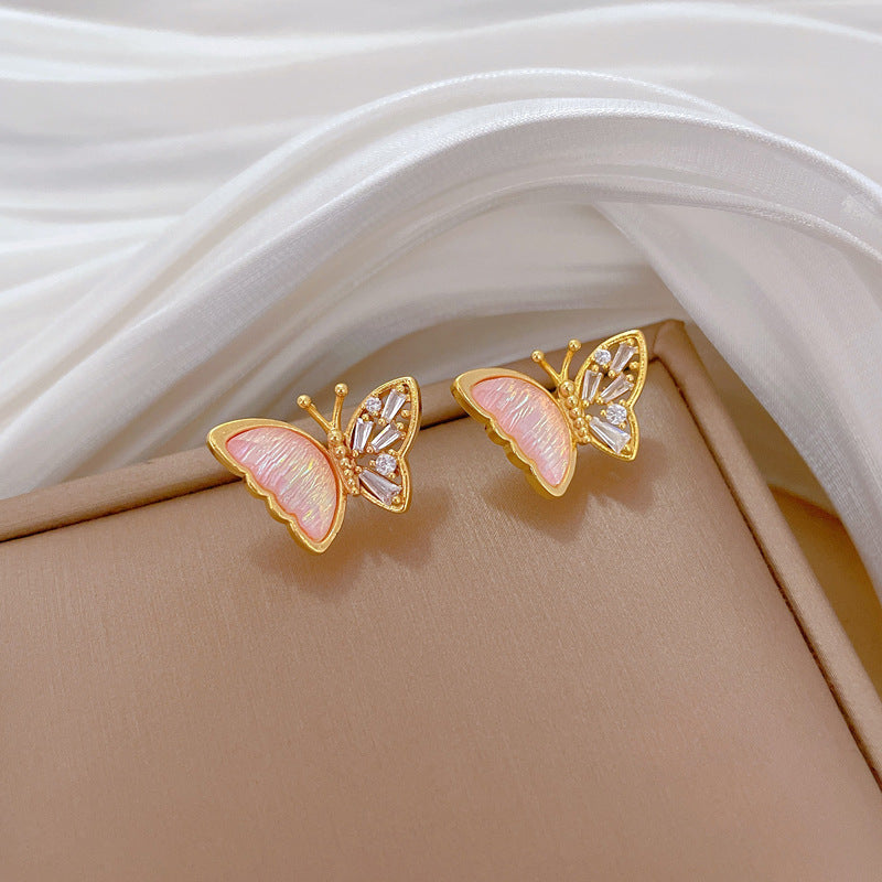 Set di collana e orecchini a farfalla geometrici da donna in acciaio al titanio di lusso con strass