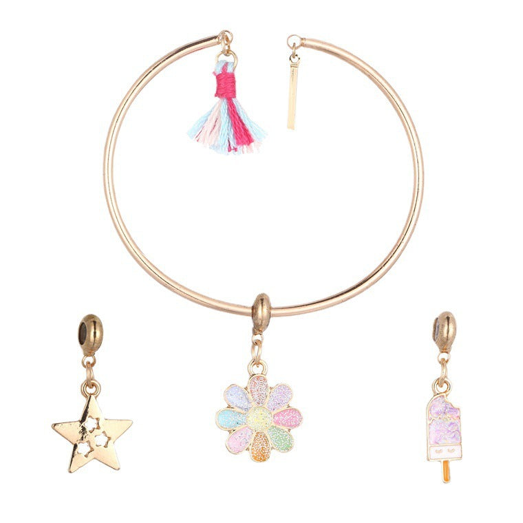 Juego de pulseras de aleación esmaltada con diseño de flores y estrellas de dibujos animados para niños con diseño calado