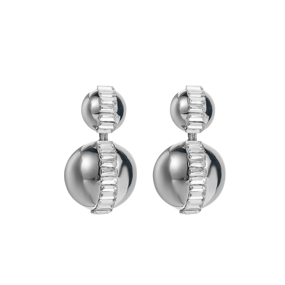 Sweet-Edgy Geometric Zircon Ball Stud Earrings for Women with Mirror Finish and Bold Punk-Inspired Design